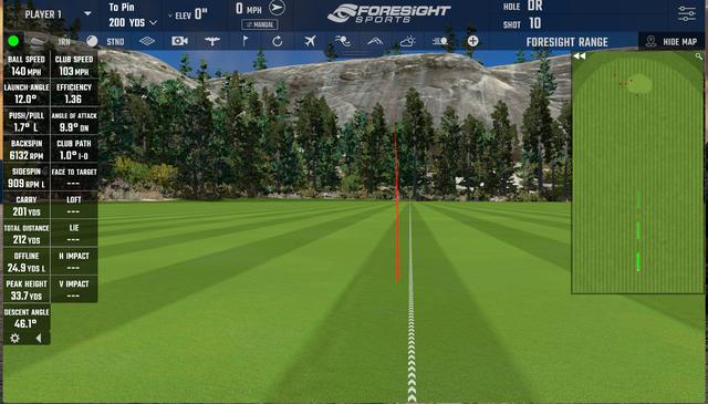 A baseline shot tracked on the Foresight range view