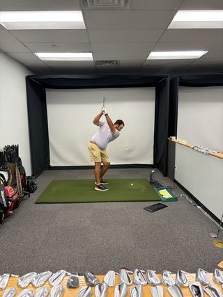 Mid-swing on the launch monitor